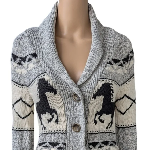 Bluenotes Cowichan Western Aztec Horse Knit Cardigan Shawl Collar XS - Picture 5 of 10